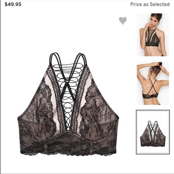 Victoria’s Secret Sexy lace up high neck bralette bra black Large - Picture 5 of 6